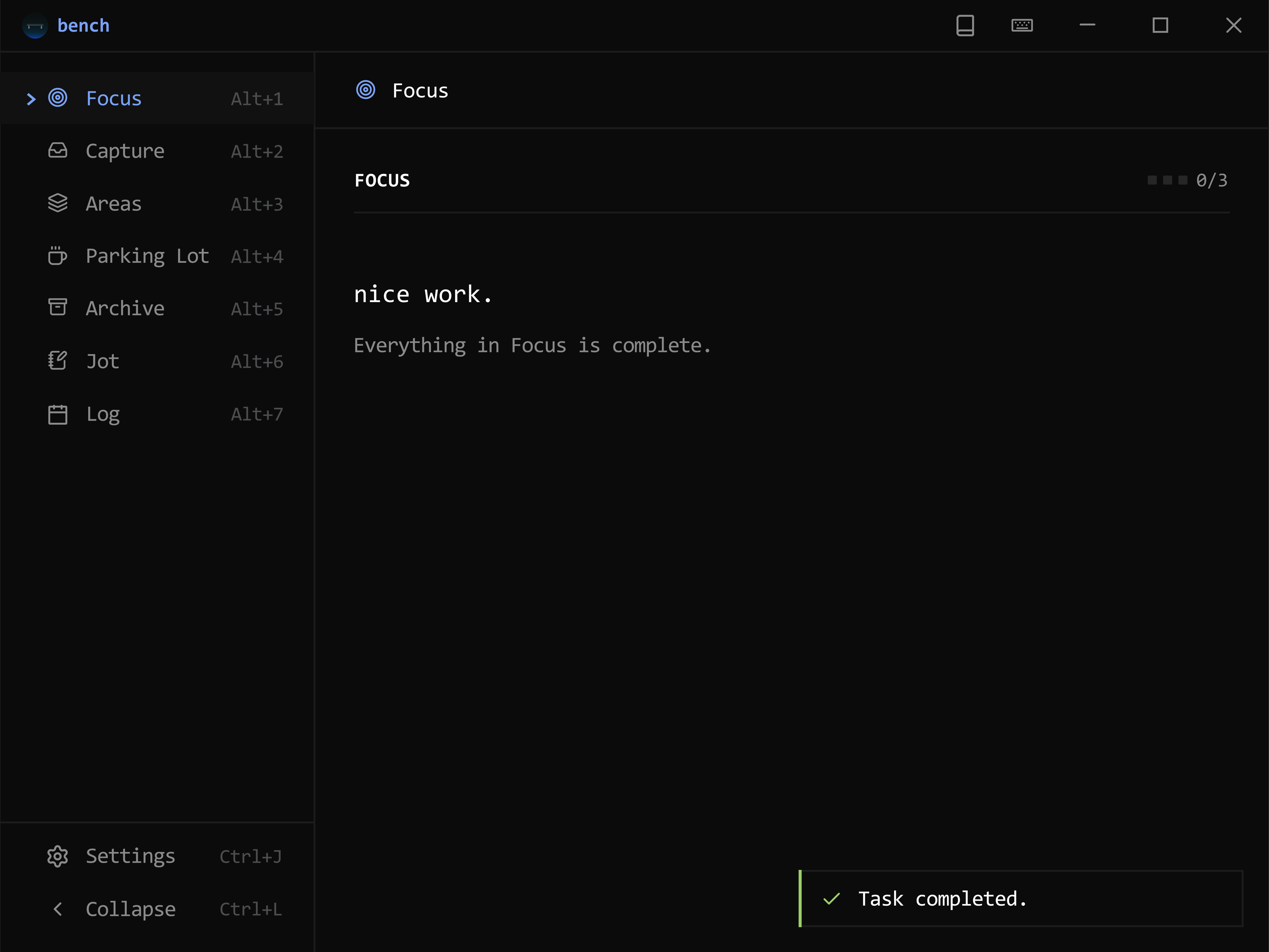 Focus summary showing all daily targets completed